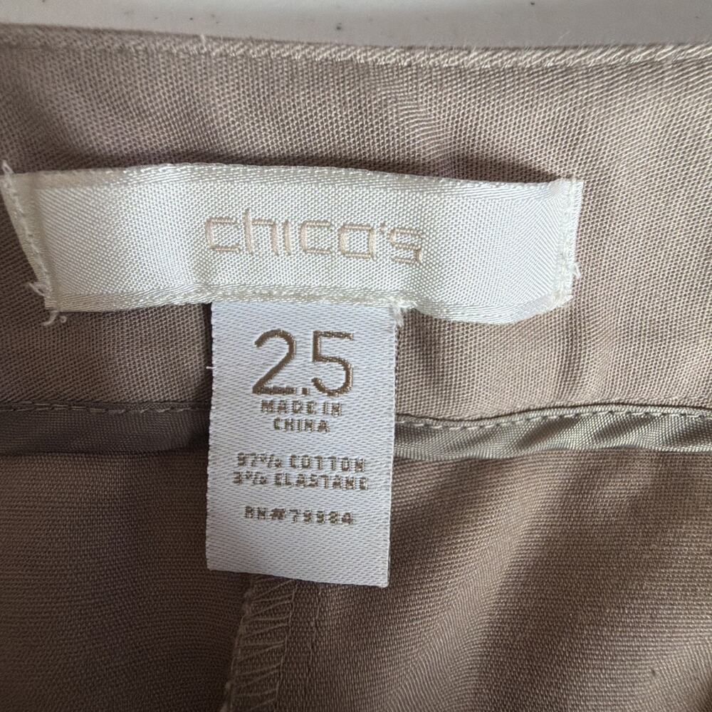 Chico's 2.5 Chino khaki Cropped Pants large 14 capri vacation resort cotton - Picture 6 of 11